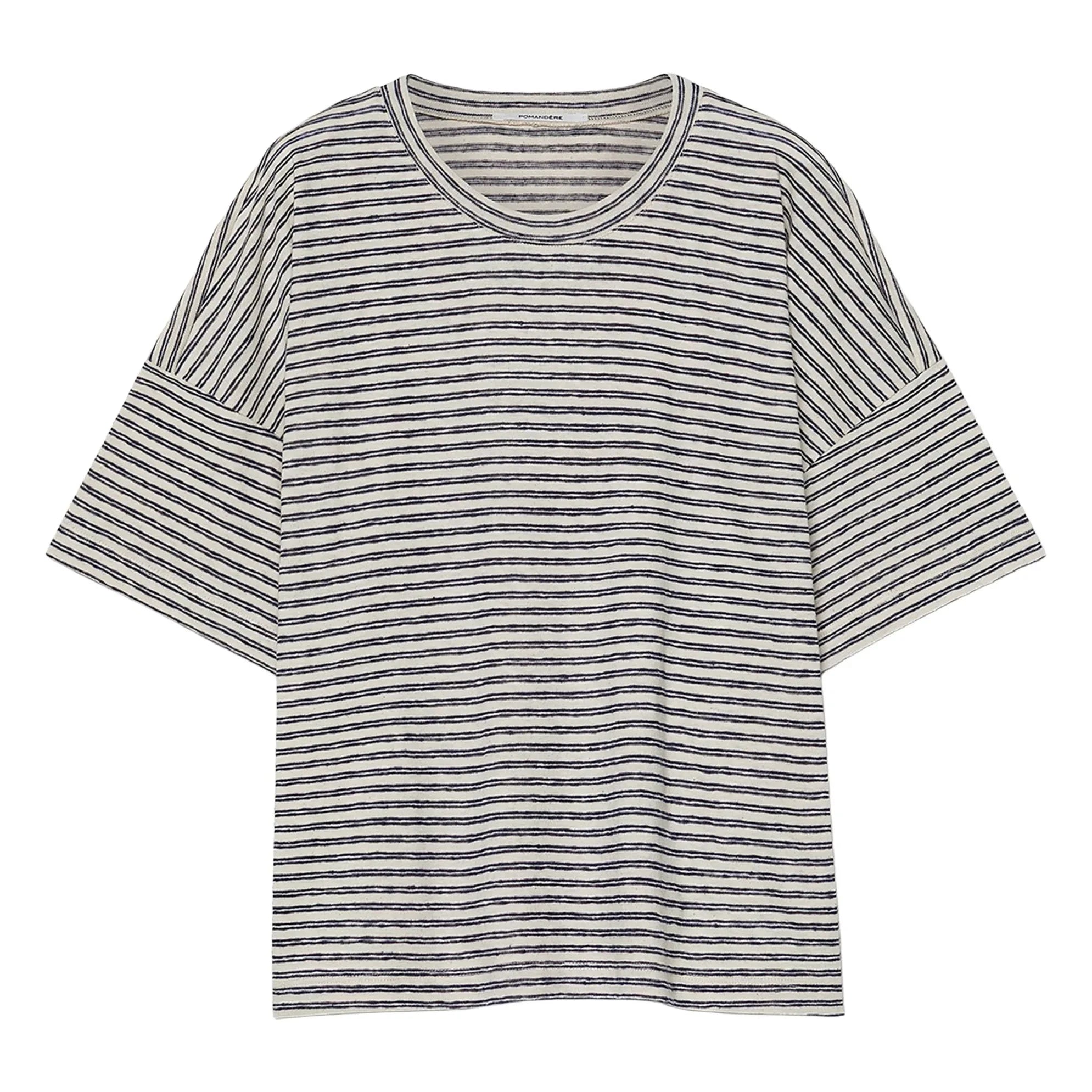 Pomandère - Camiseta de jersey de algodón y lino a rayas | Azul noche