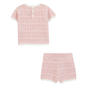 Tartine et Chocolat - Conjunto de camiseta y pantalón corto de punto calado | Rosa claro
