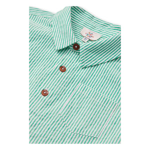 Copenhagen Colors - Camisa de manga corta a rayas de algodón orgánico seersucker | Turquesa
