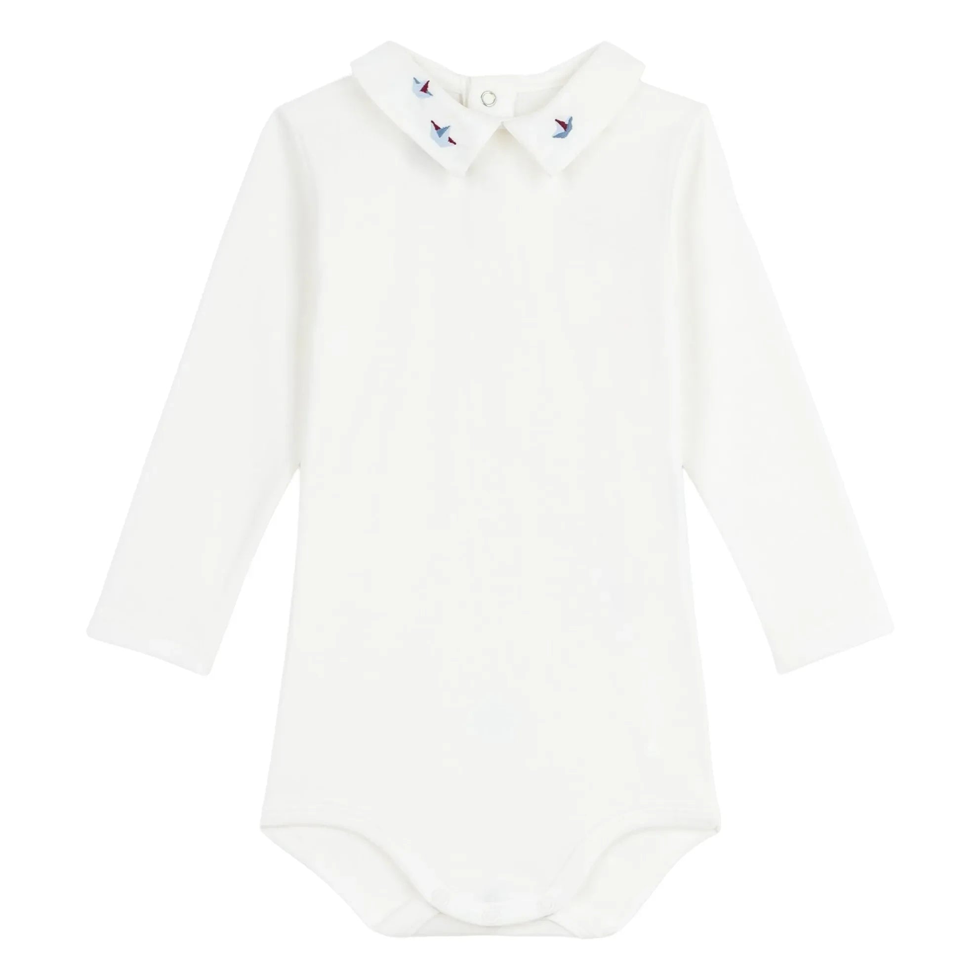 Petit Bateau - Body de algodón orgánico con cuello polo Bateaux | Blanco