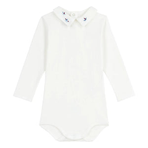 Petit Bateau - Body de algodón orgánico con cuello polo Bateaux | Blanco