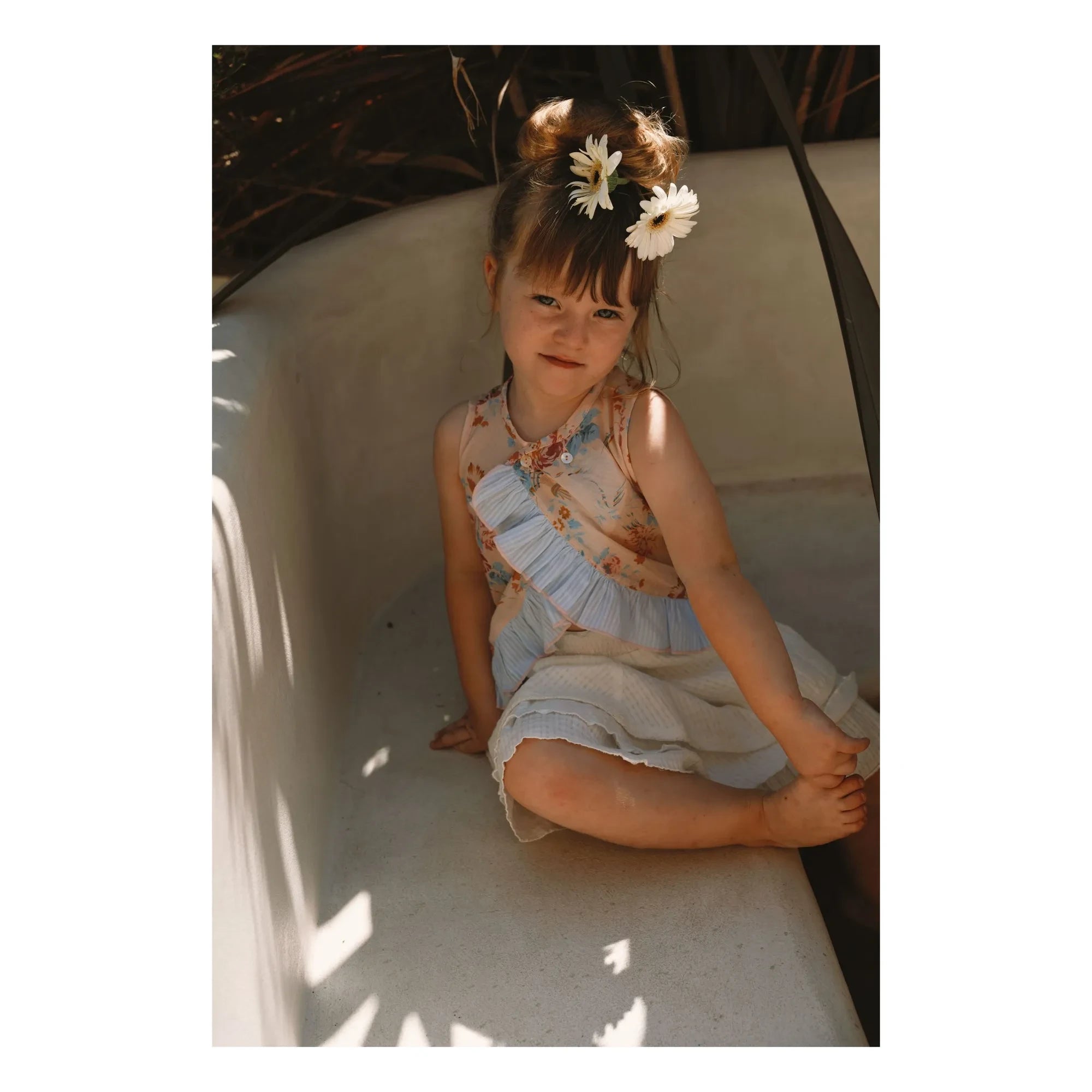 Lilinoa - Top de Voile de Algodón con Volantes y Estampado Floral | Melocotón