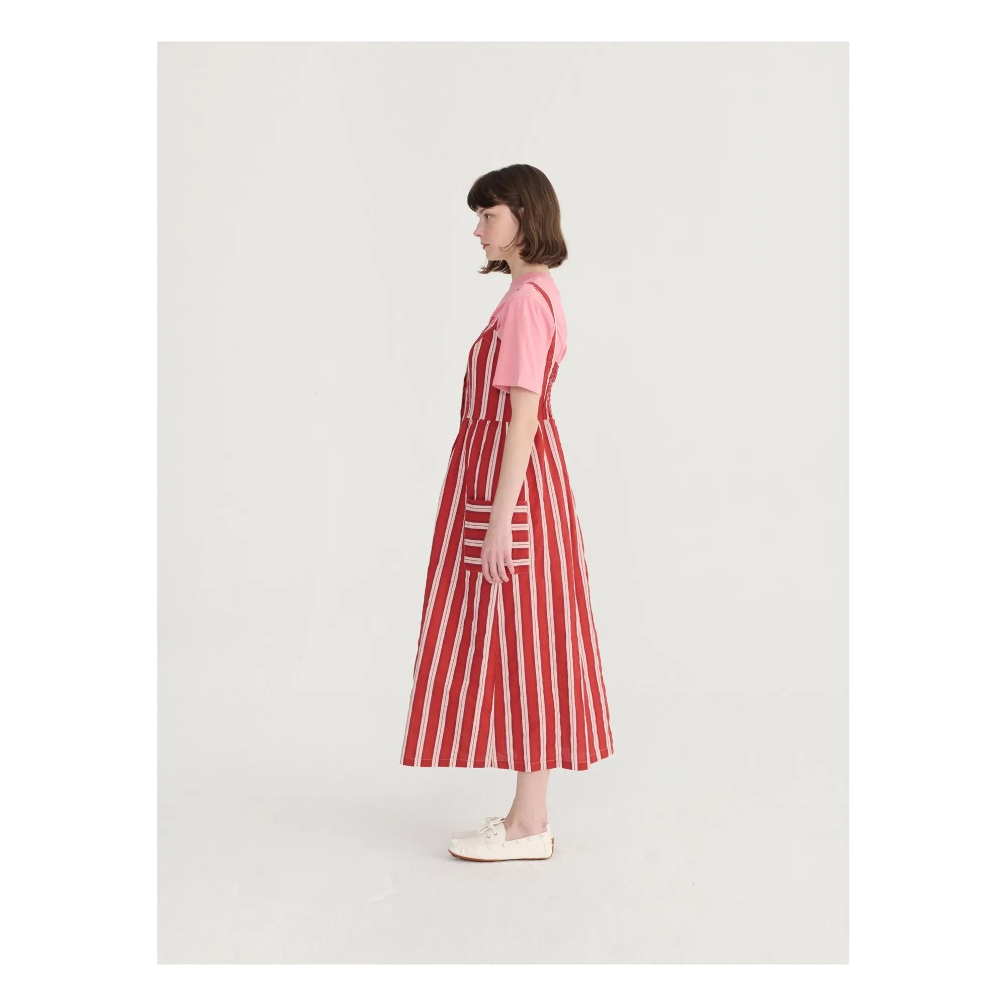 Bobo Choses - Vestido de Manga Española Rayado de Algodón Orgánico | Rojo teja