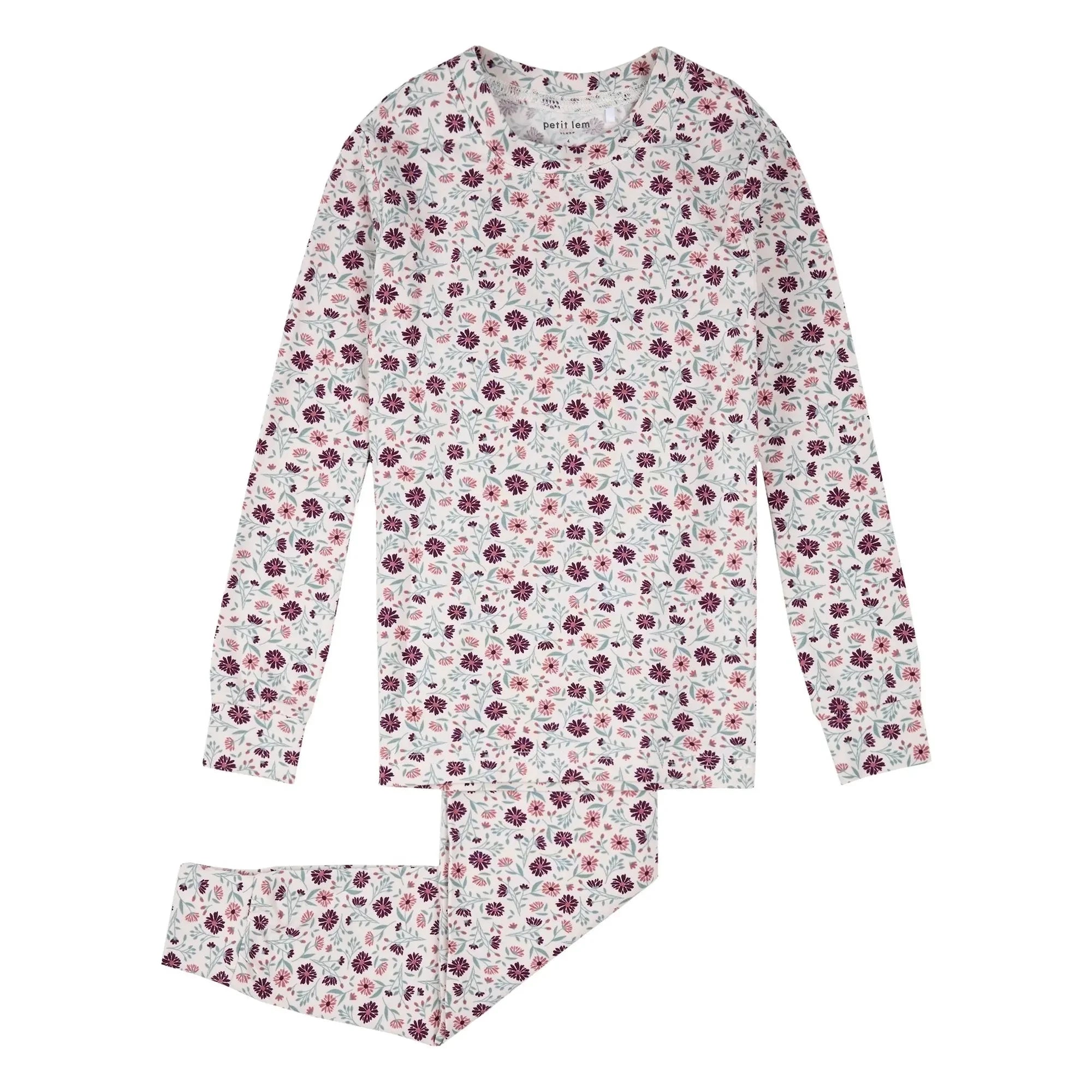 Petit Lem - Pijama de modal y algodón orgánico con flores | Beige
