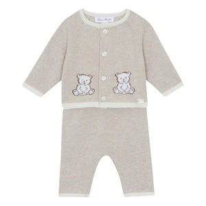 Tartine et Chocolat - Teddy Bear Örgü Hırka ve Pantolon Takımı | Heather beige