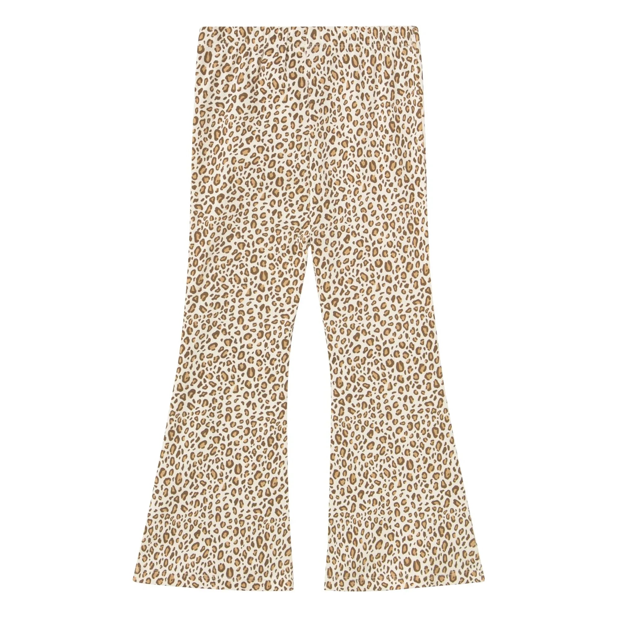 Tinycottons - Pantalón Acampanado de Canalé de Leopardo de Algodón Orgánico | Beige