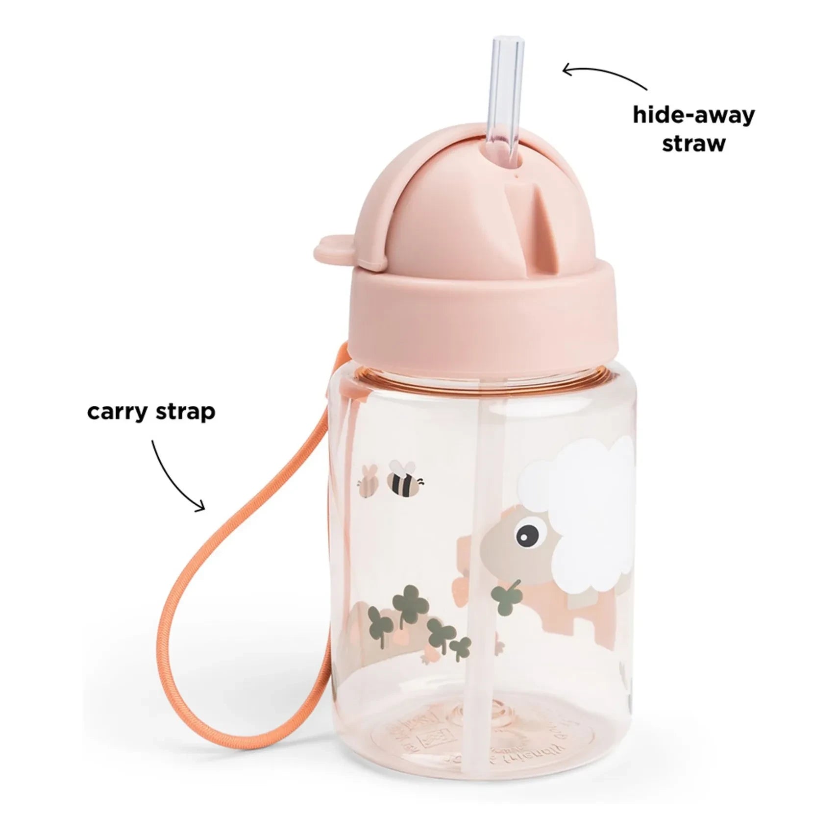 Done by deer - Botella de agua Tiny Farm - 280 ml | Rosa claro