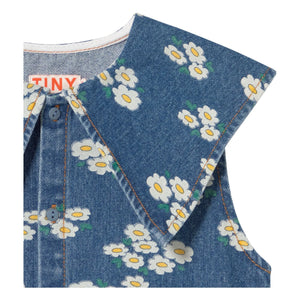 Tinycottons - Vestido Oversize de Margaritas y Cuello Vaquero | Azul