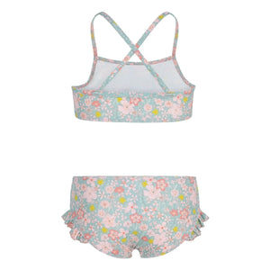 Petit Bateau - Bañador de 2 piezas con volantes y flores | Gris azulado