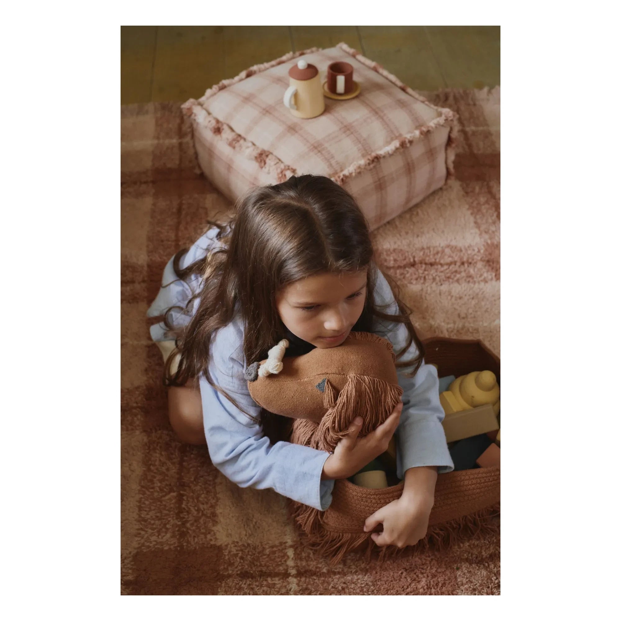 Lorena Canals - Puf Tartán | Rosa polvoriento