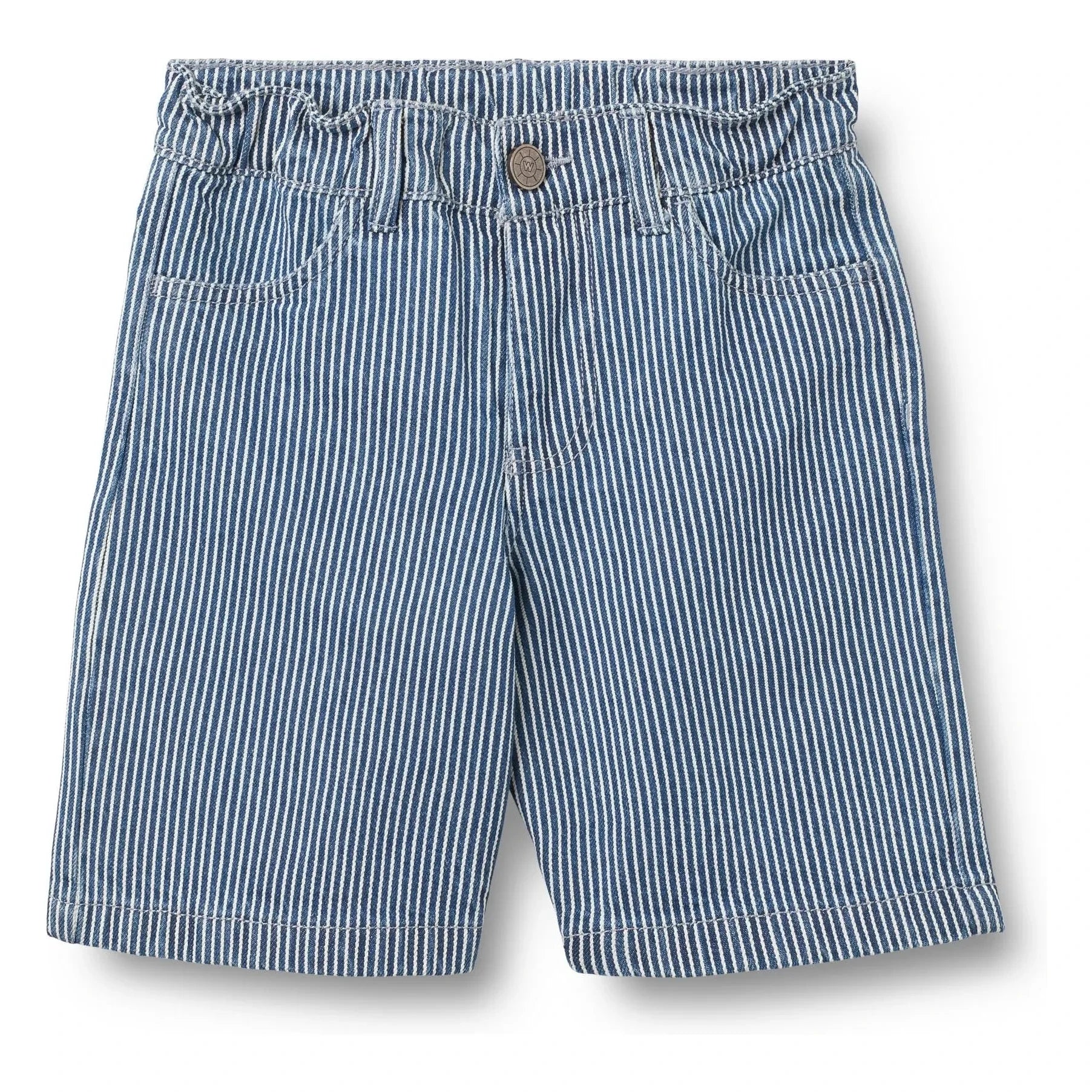 Trigo - Bermudas de jean Christian a rayas de algodón orgánico | Azul