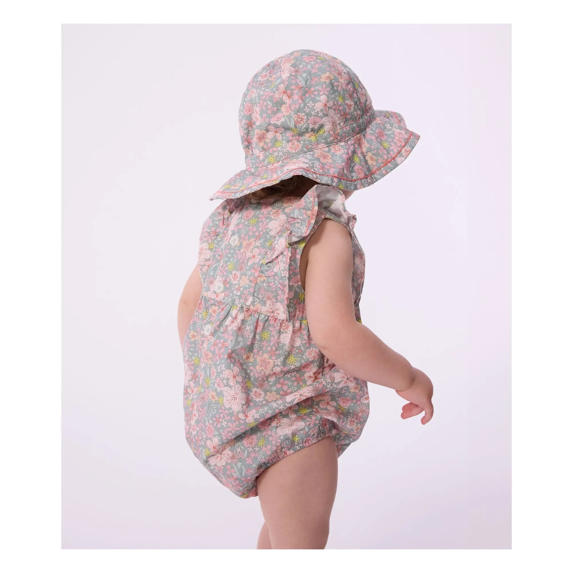 Petit Bateau - Peto de popelina de algodón orgánico con estampado floral | Azul grisáceo