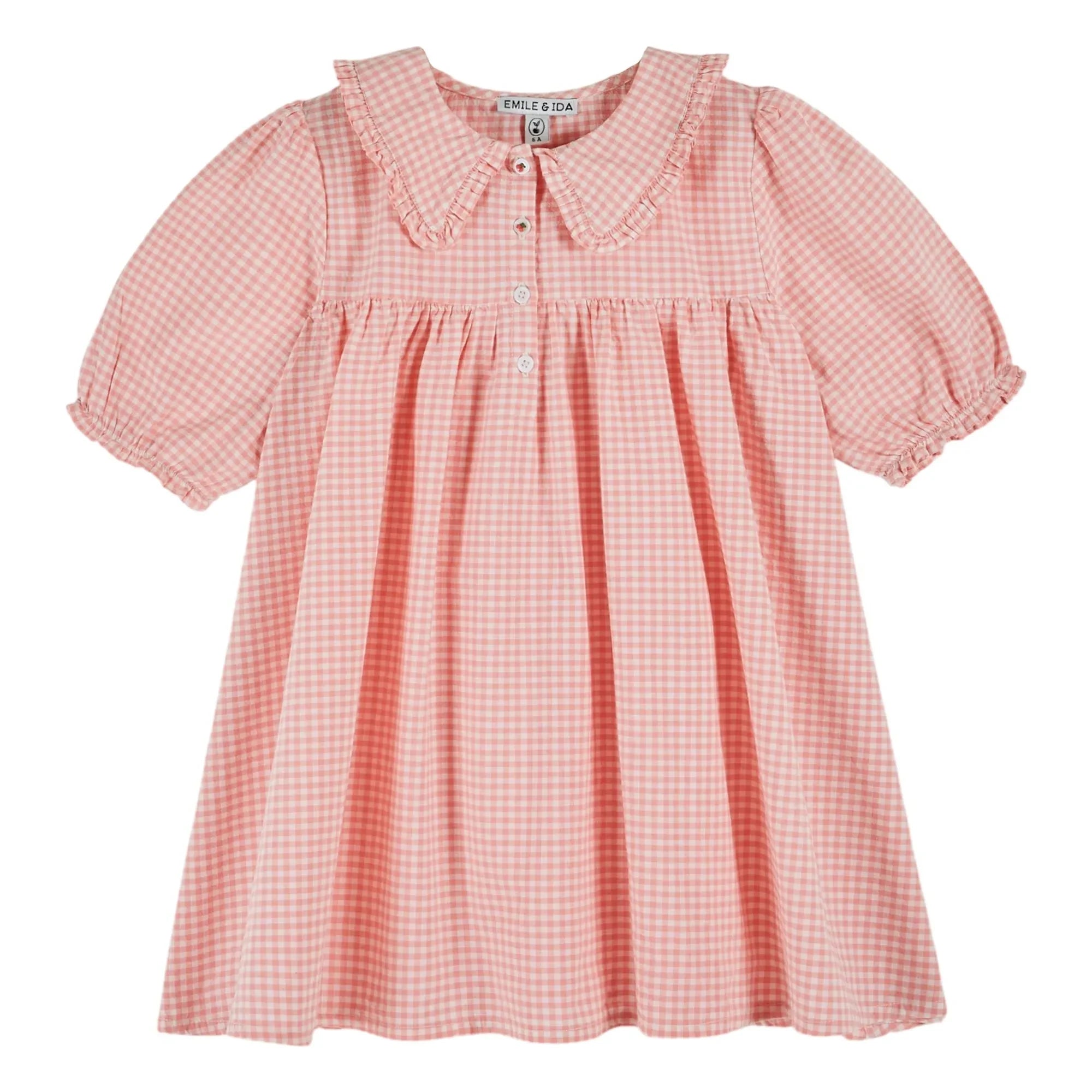 Emile et Ida - Vestido maxi de cuadros de guinga de algodón orgánico | Rosa