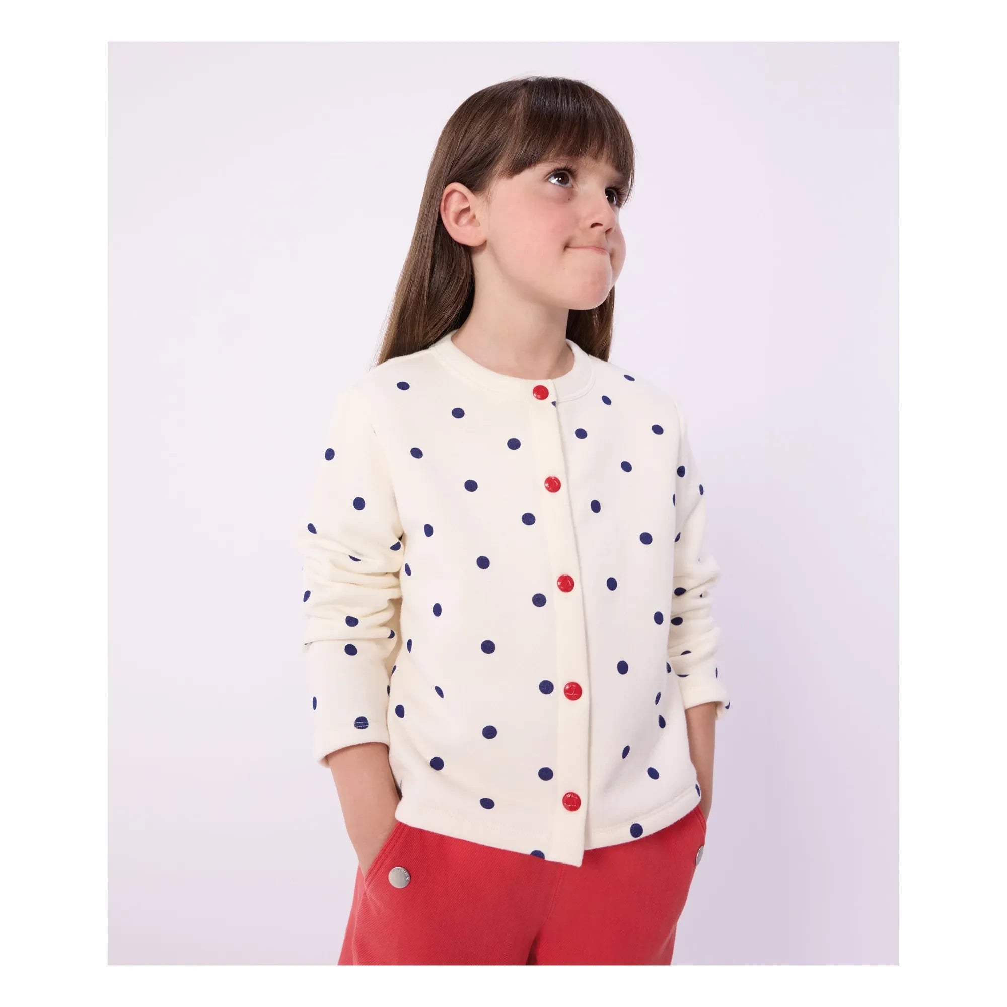 Petit Bateau - Cárdigan de lunares de felpa | Crudo