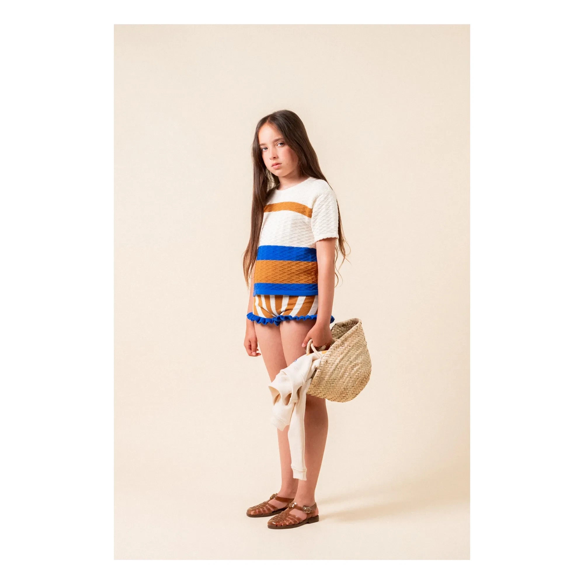 birinit - Short con volantes de jacquard a rayas | Caramelo