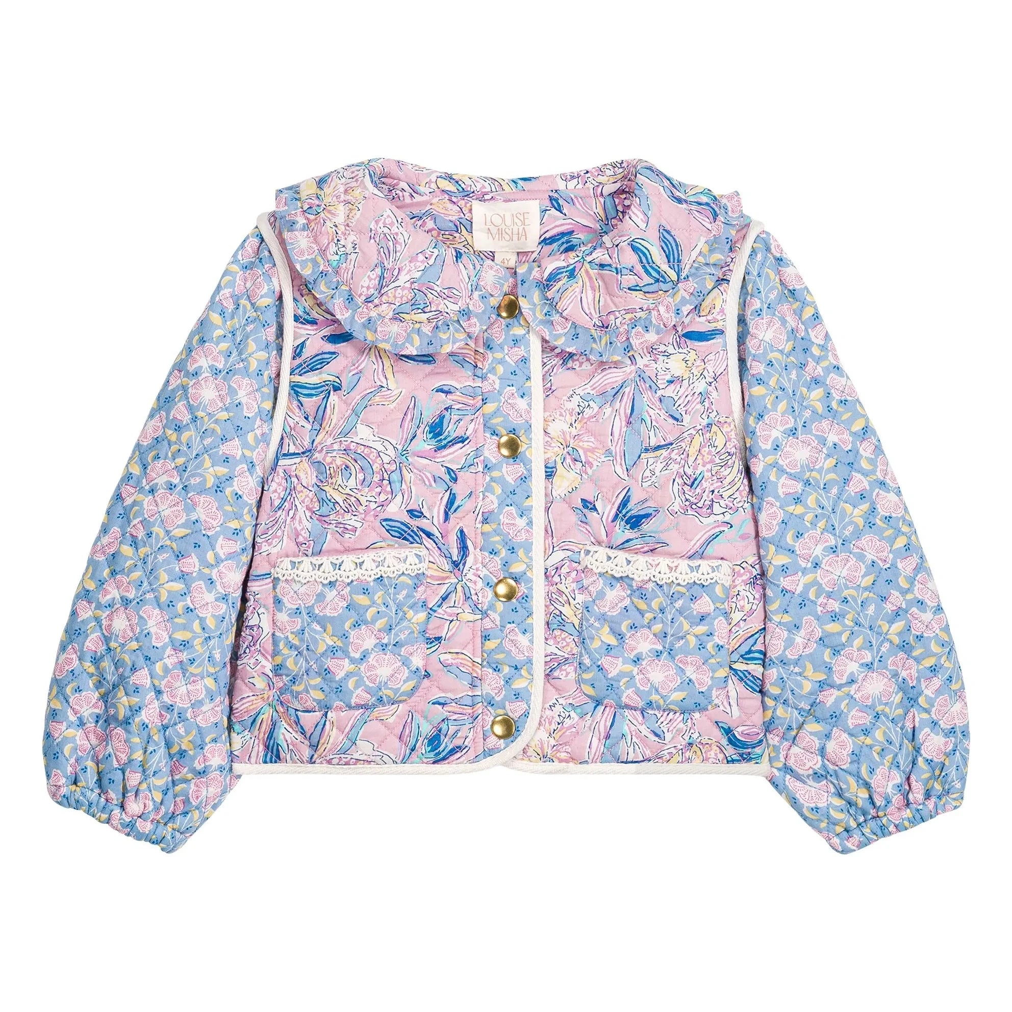 Louise Misha - Chaqueta guateada de algodón orgánico Joulia Fleurie | Azul