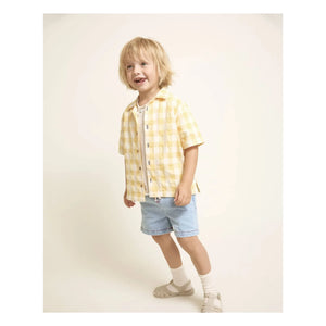 Búho - Camisa de algodón orgánico Gingham Seersucker | Amarillo