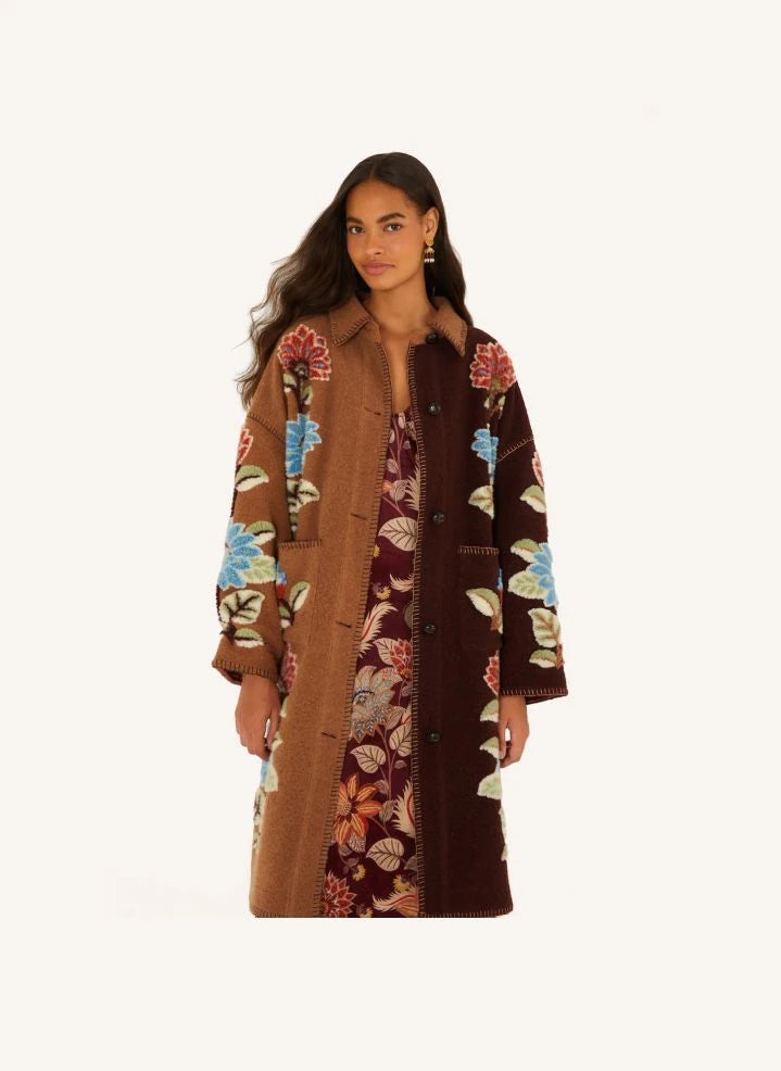 Farm Rio - Abrigo Delhi con estampado floral | Marrón