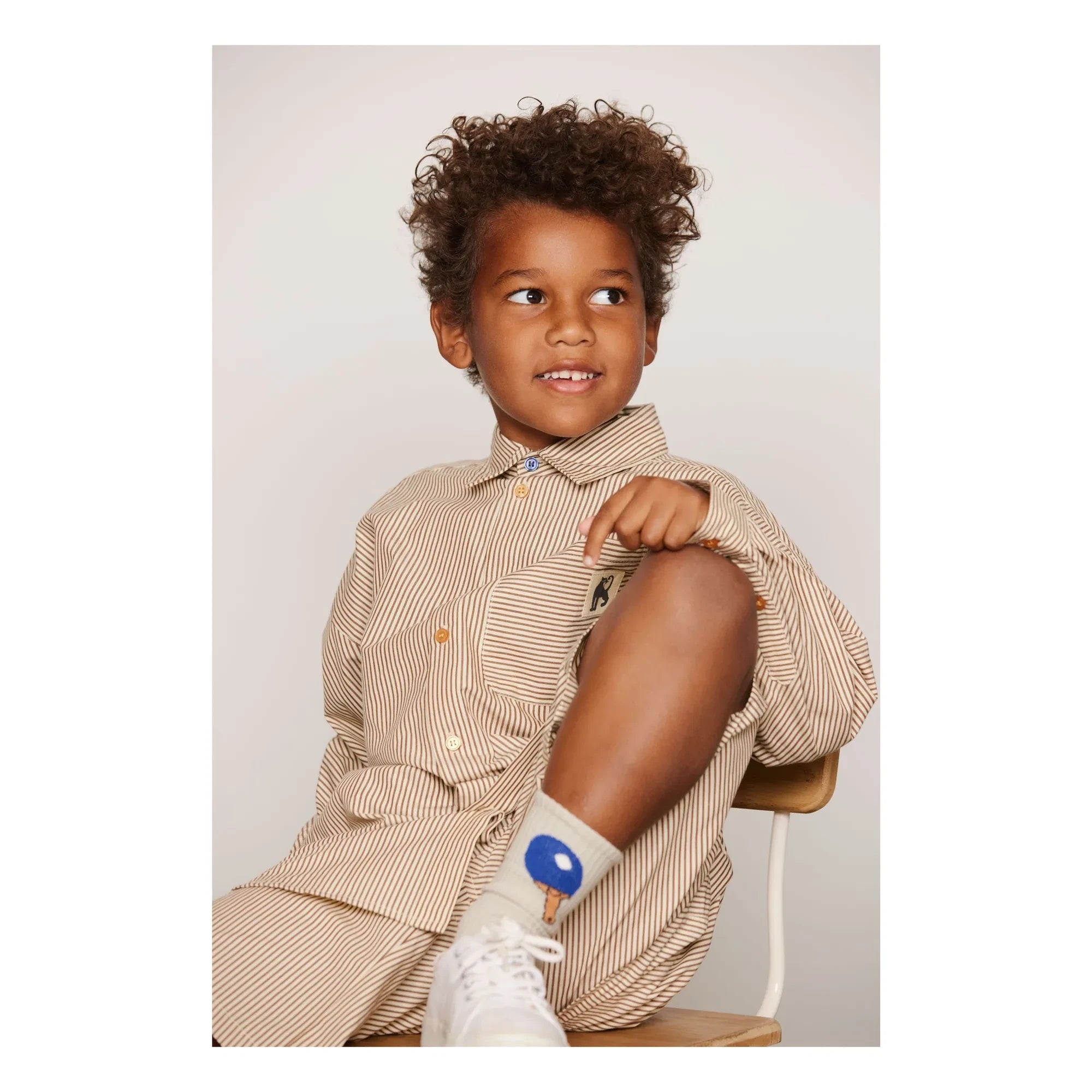 Mini Rodini - Camisa de popelín de algodón orgánico a rayas | Marrón