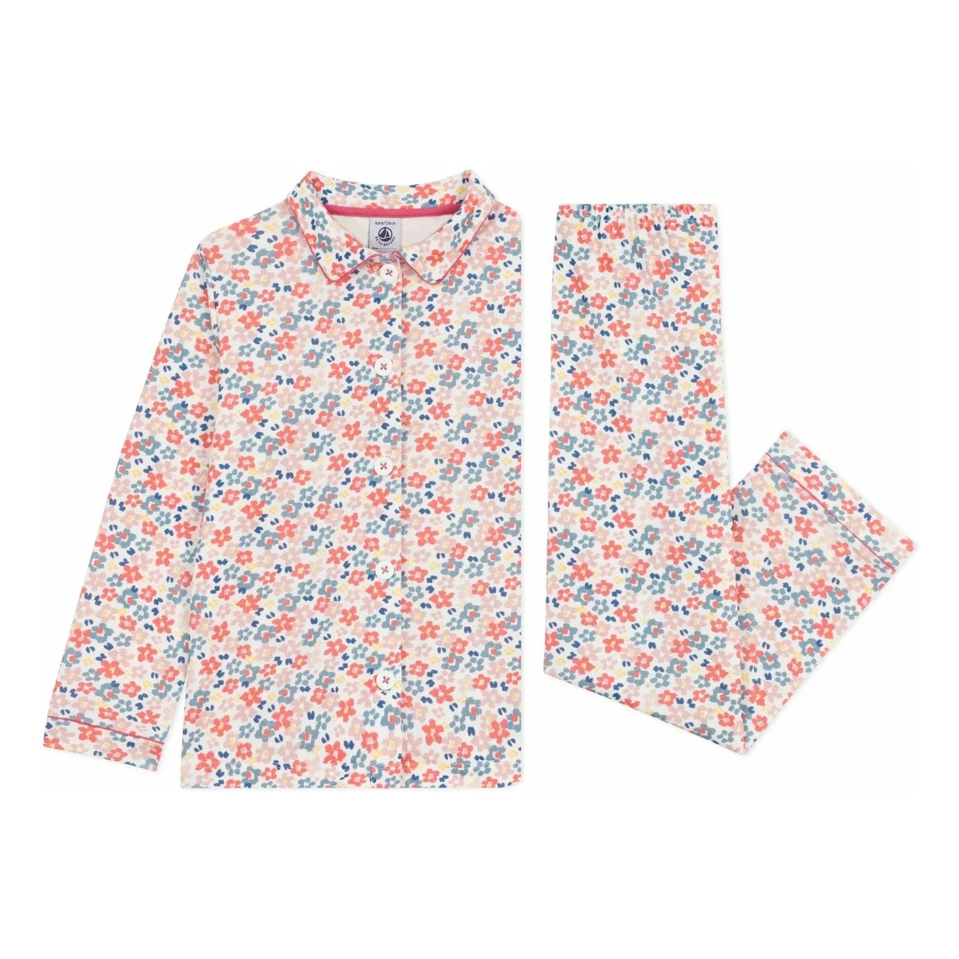 Petit Bateau - Camisa y pantalón de pijama de algodón orgánico con estampado floral | Blanco