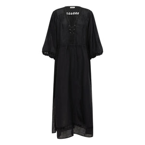 Boteh - Vestido Fruncido de Lino Atlas | Negro