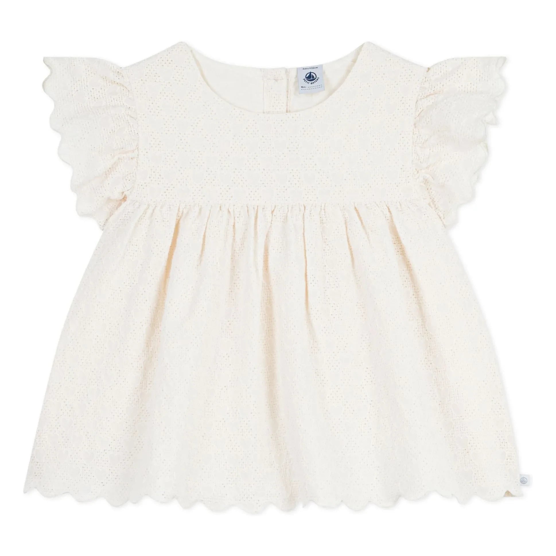 Petit Bateau - Blusa de Algodón Orgánico con Bordado Inglés | Crudo