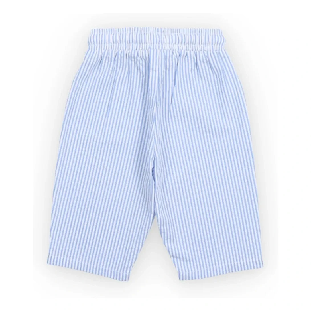 the new society - Pantalón de Bebé Seersucker de Rayas de Almendra | Azul Claro