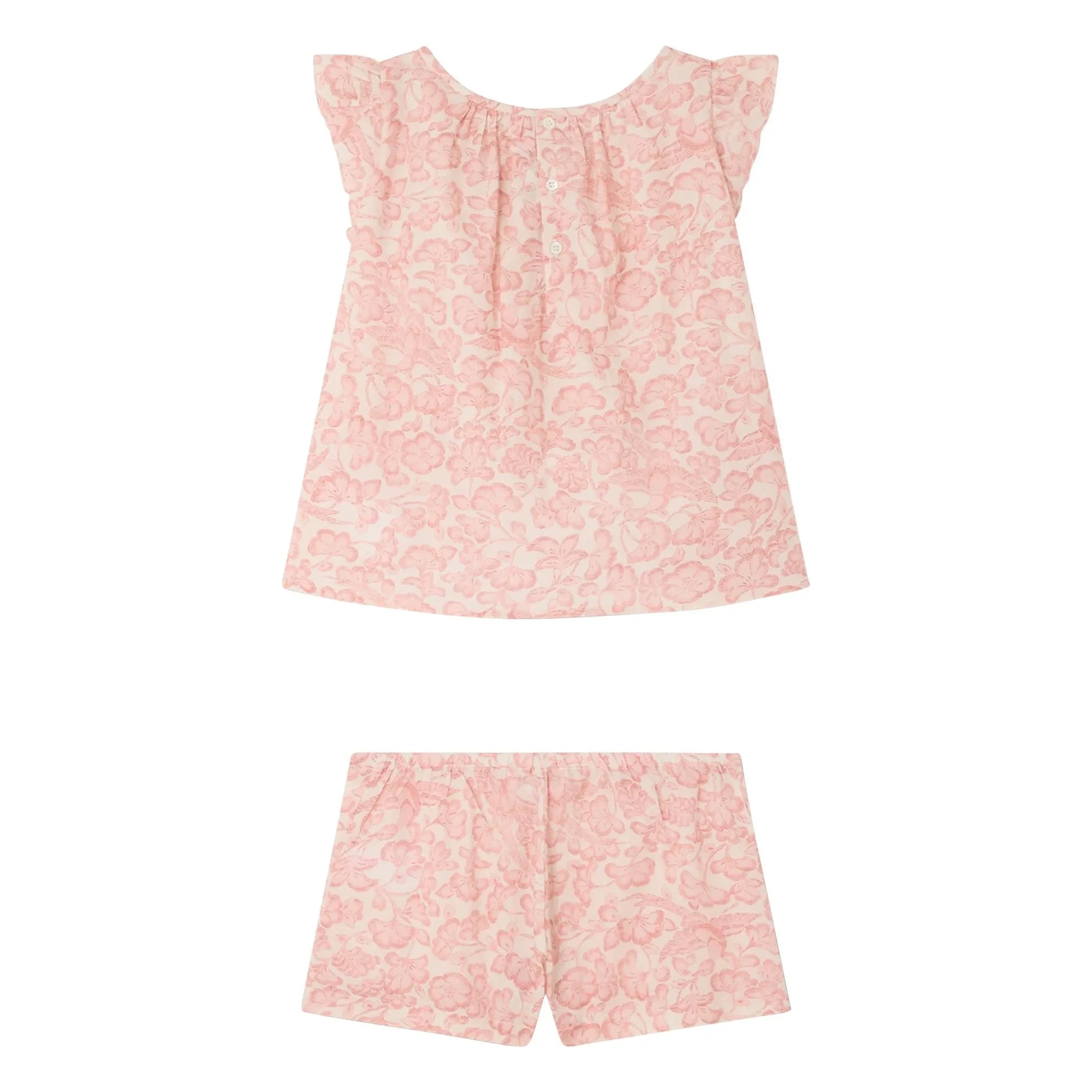 Bonpoint - Pijama de algodón orgánico Ailette Fleuri | Rosa empolvado
