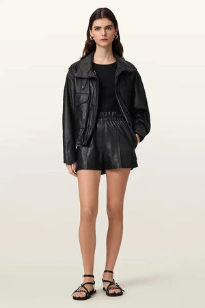 AllSaints Shorts de cuero FRAN para mujer