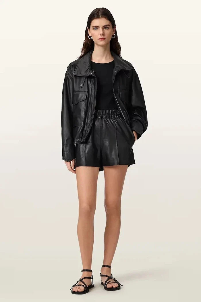 AllSaints Shorts de cuero FRAN para mujer