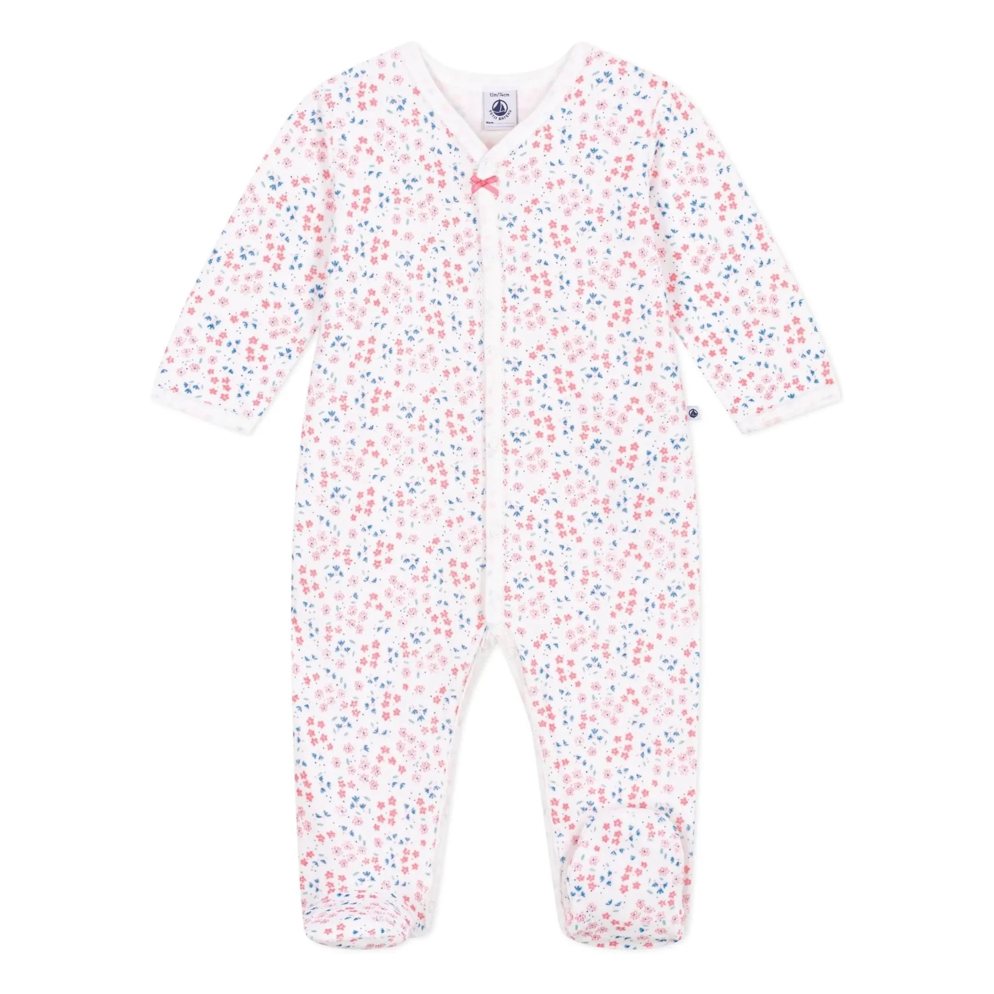 Petit Bateau - Pijama de terciopelo con flores | Blanco