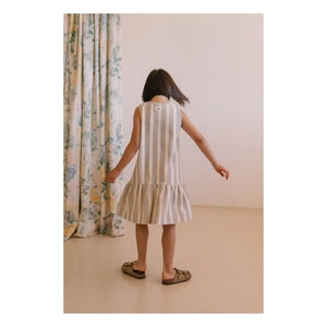 Studio Bohème - Vestido de algodón orgánico a rayas de playa | Azul claro