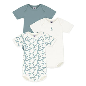 Petit Bateau - Conjunto de 3 bodys de algodón orgánico con Torre Eiffel | Verde