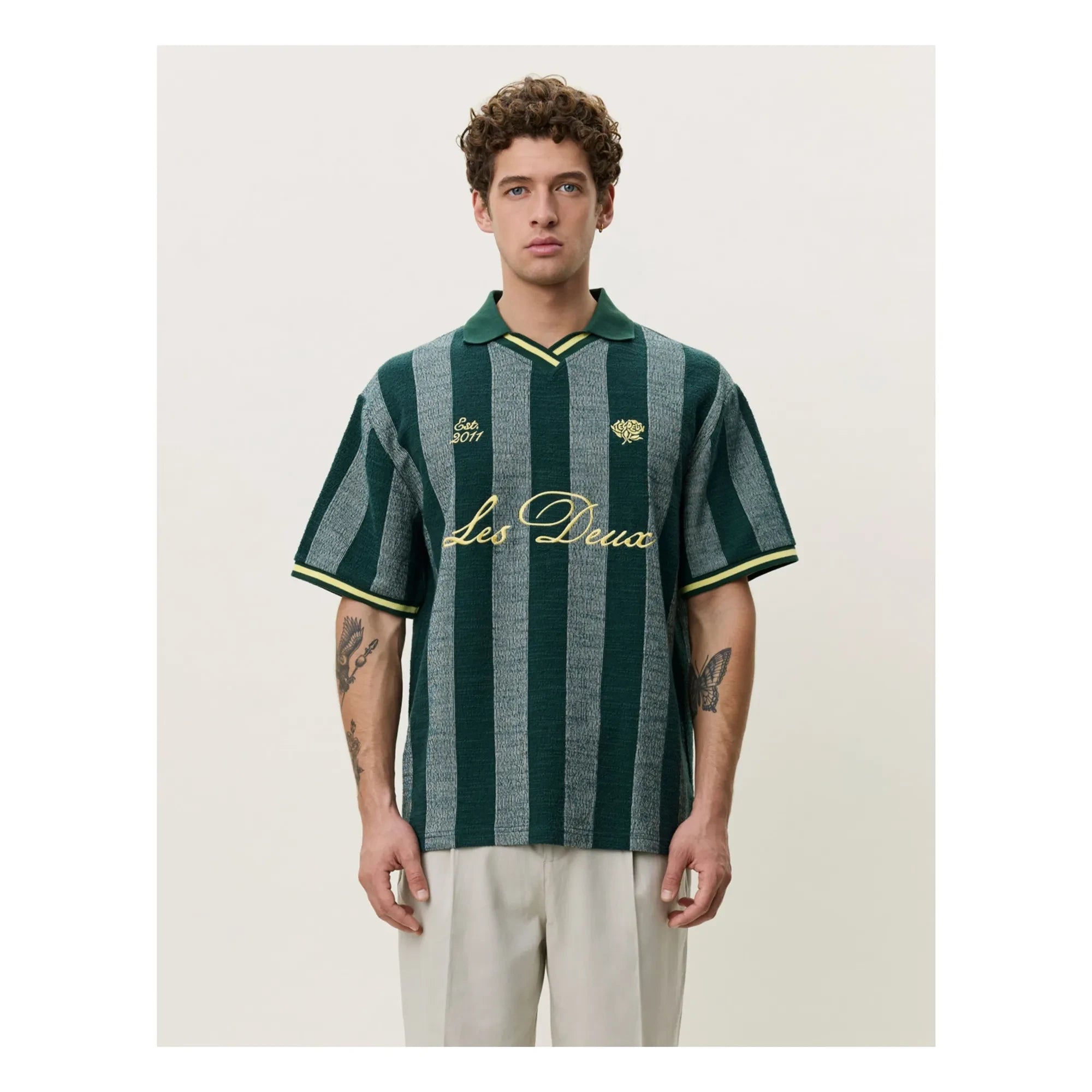 Les Deux - Çizgili Futbol Polo | Koyu yeşil
