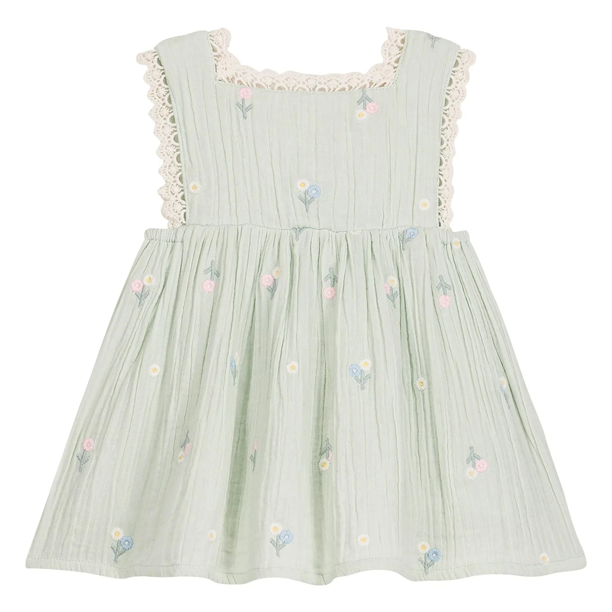 Louise Misha - Vestido con peto de volantes Aloisa Fleurie | Verde almendra