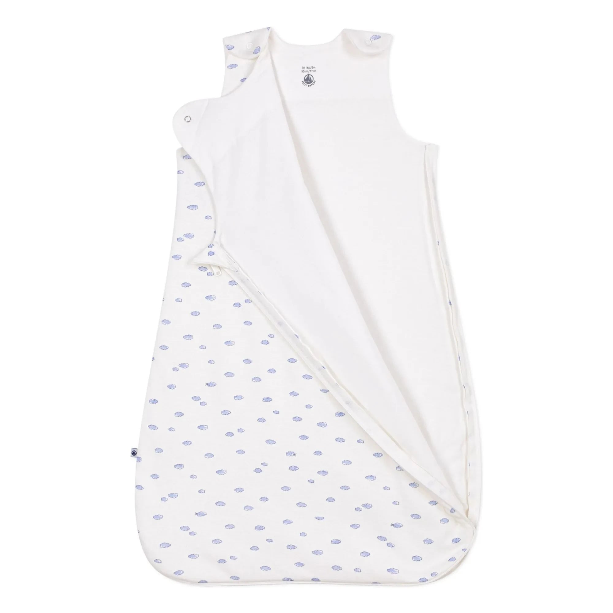 Petit Bateau - Saco de dormir de algodón orgánico Nuages | Blanco
