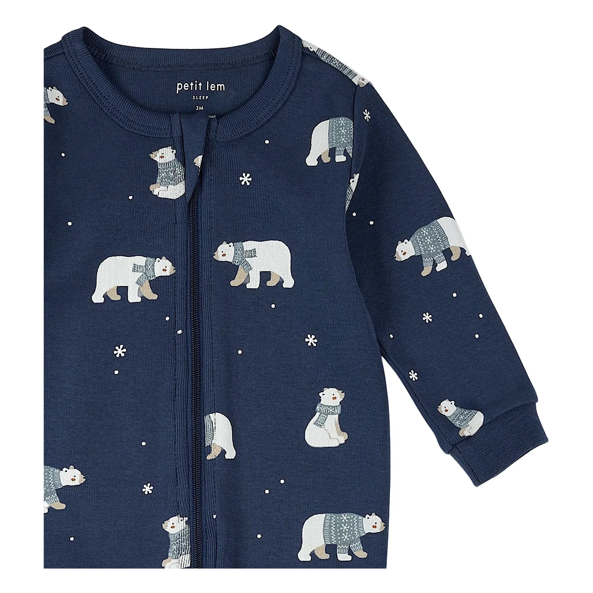 Petit Lem - Pijama con pies de algodón orgánico para bebé Oso | Azul oscuro