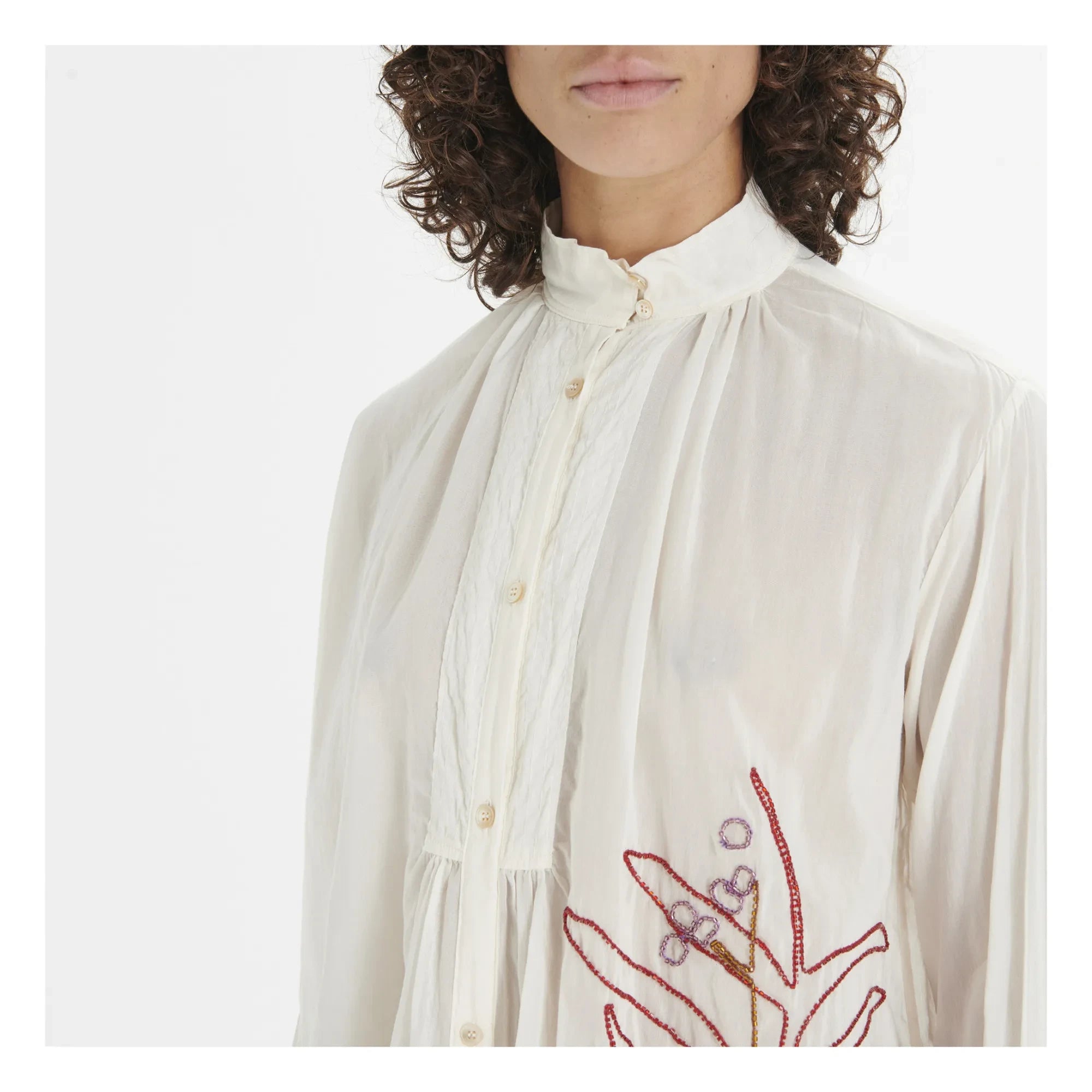 Forte Forte - Blusa bohemia de algodón y seda con bordado de volantes | Blanco
