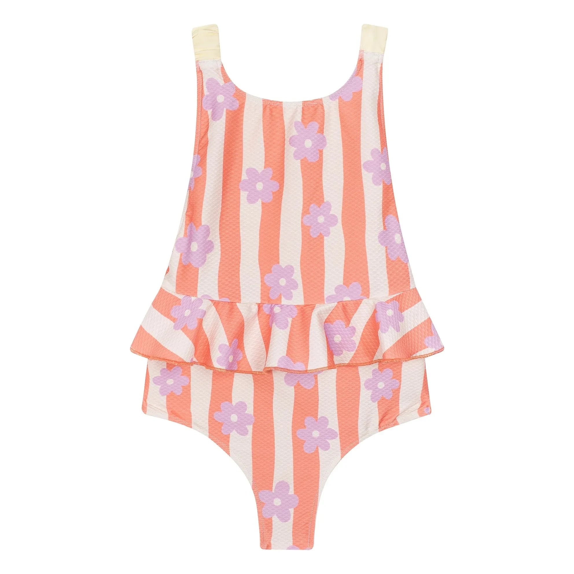 My First Cantê - Winnie Flowers Volantes Traje de Baño con Textura a Rayas | Rosa
