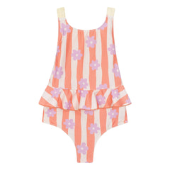 My First Cantê - Winnie Flowers Volantes Traje de Baño con Textura a Rayas | Rosa