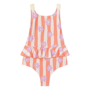 My First Cantê - Winnie Flowers Volantes Traje de Baño con Textura a Rayas | Rosa