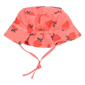 Búho - Gorro de bebé de algodón orgánico con estampado de fresas | Rojo pálido