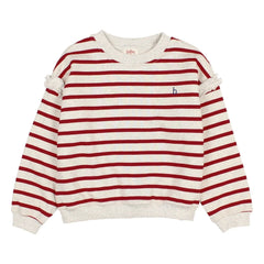 Búho - Sudadera de algodón orgánico a rayas | Rojo cereza
