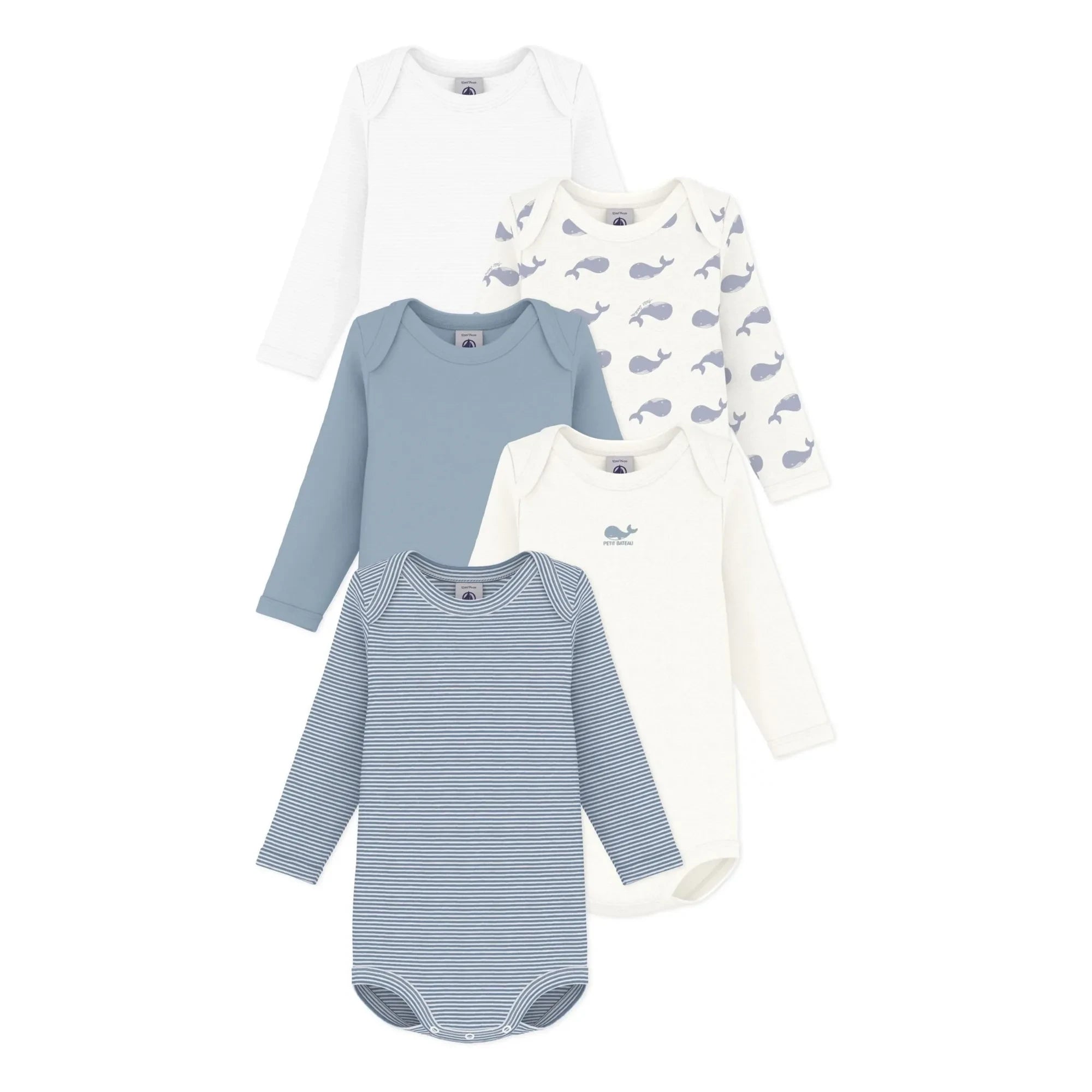 Petit Bateau - 5'li Organik Pamuk Balina Bodileri Seti | Mavi