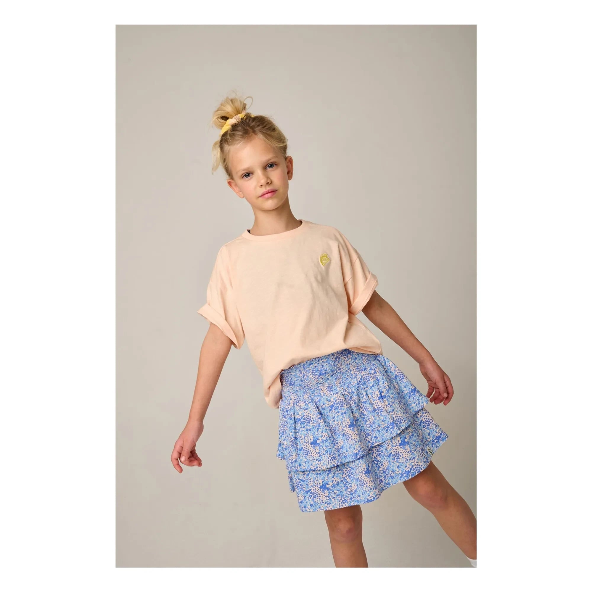 Tumble N'Dry - Falda con Volantes y Estampado Floral de Algodón Orgánico | Azul Claro