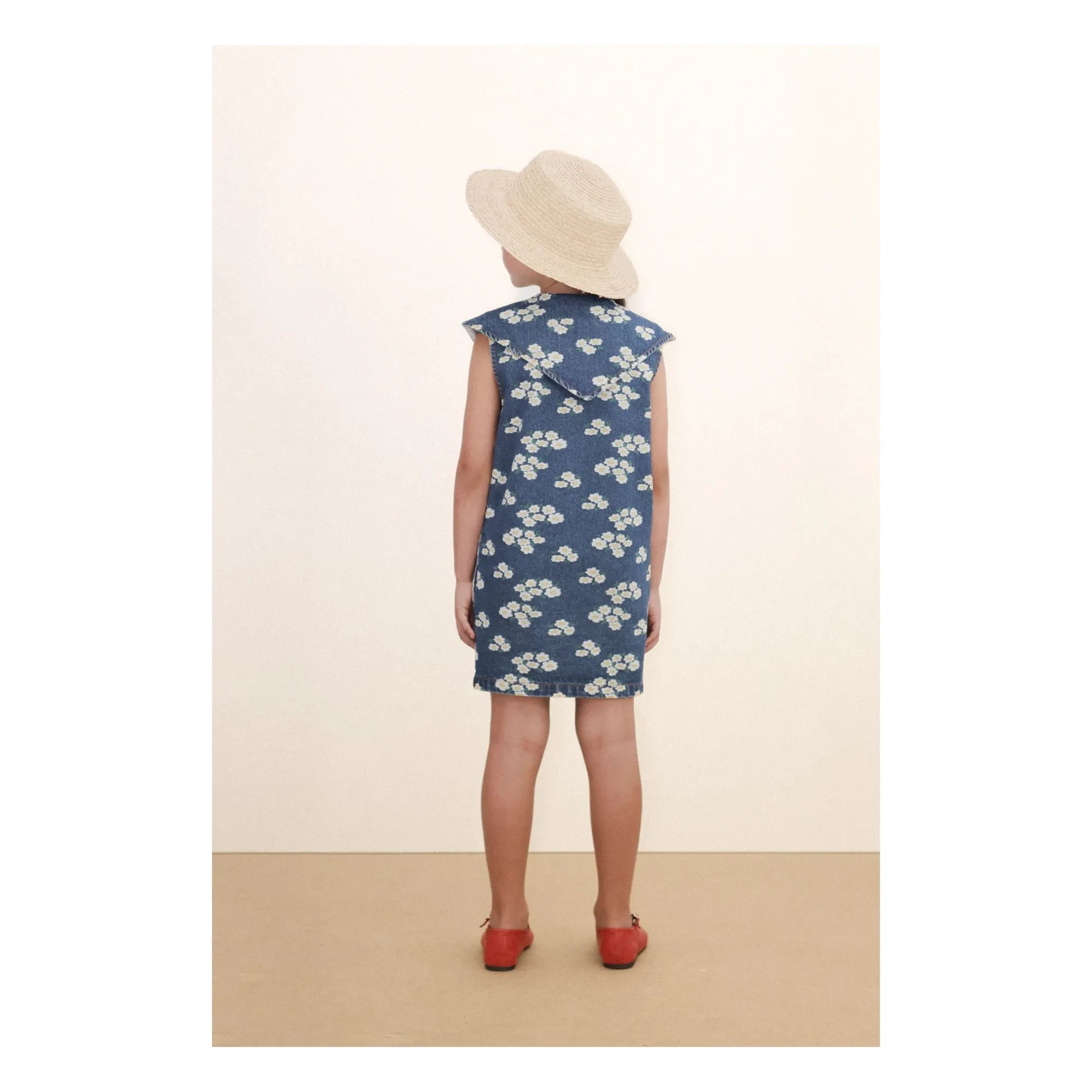 Tinycottons - Vestido Oversize de Margaritas y Cuello Vaquero | Azul
