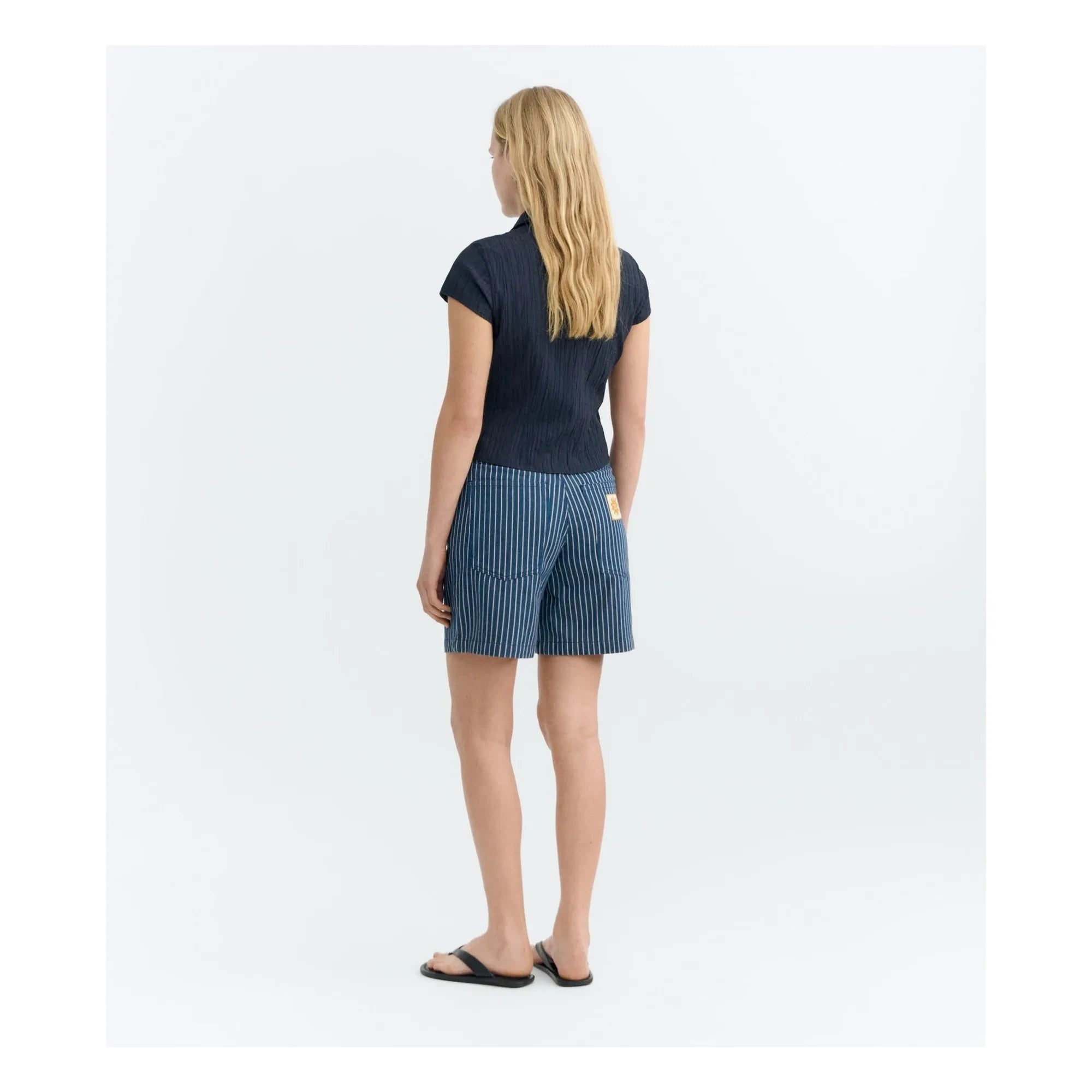 Thinking Mu - Luisa Short de Algodón Orgánico a Rayas | Azul grisáceo