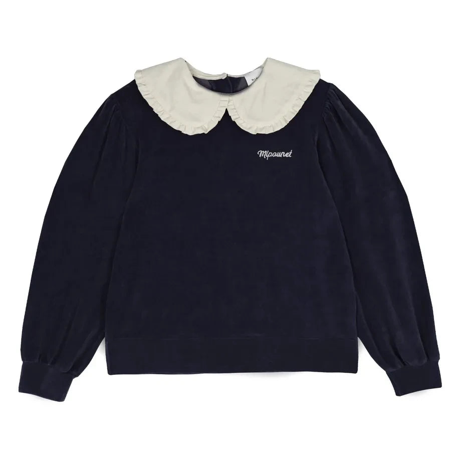 Mipounet - Jersey de cuello Peter Pan de terciopelo Margot | Azul noche