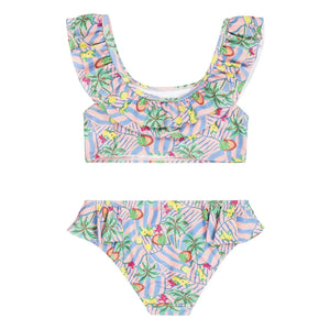 Tumble N'Dry - Bañador con Volantes y Estampado de Palmeras (Bahia Palm), Fibras Recicladas | Azul claro