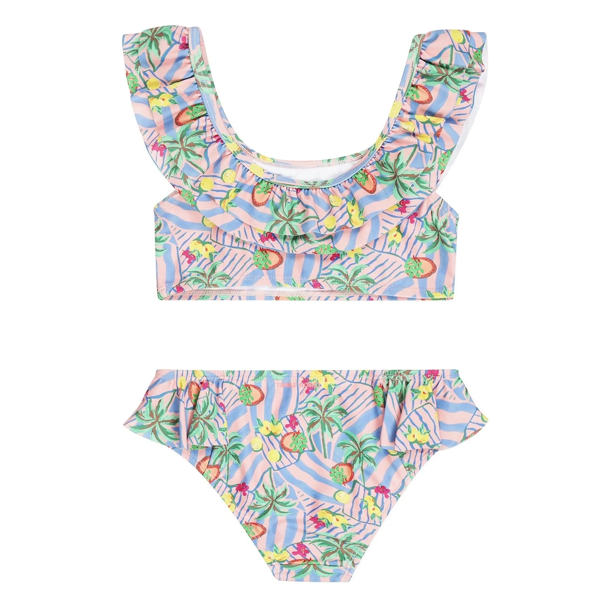 Tumble N'Dry - Bañador con Volantes y Estampado de Palmeras (Bahia Palm), Fibras Recicladas | Azul claro